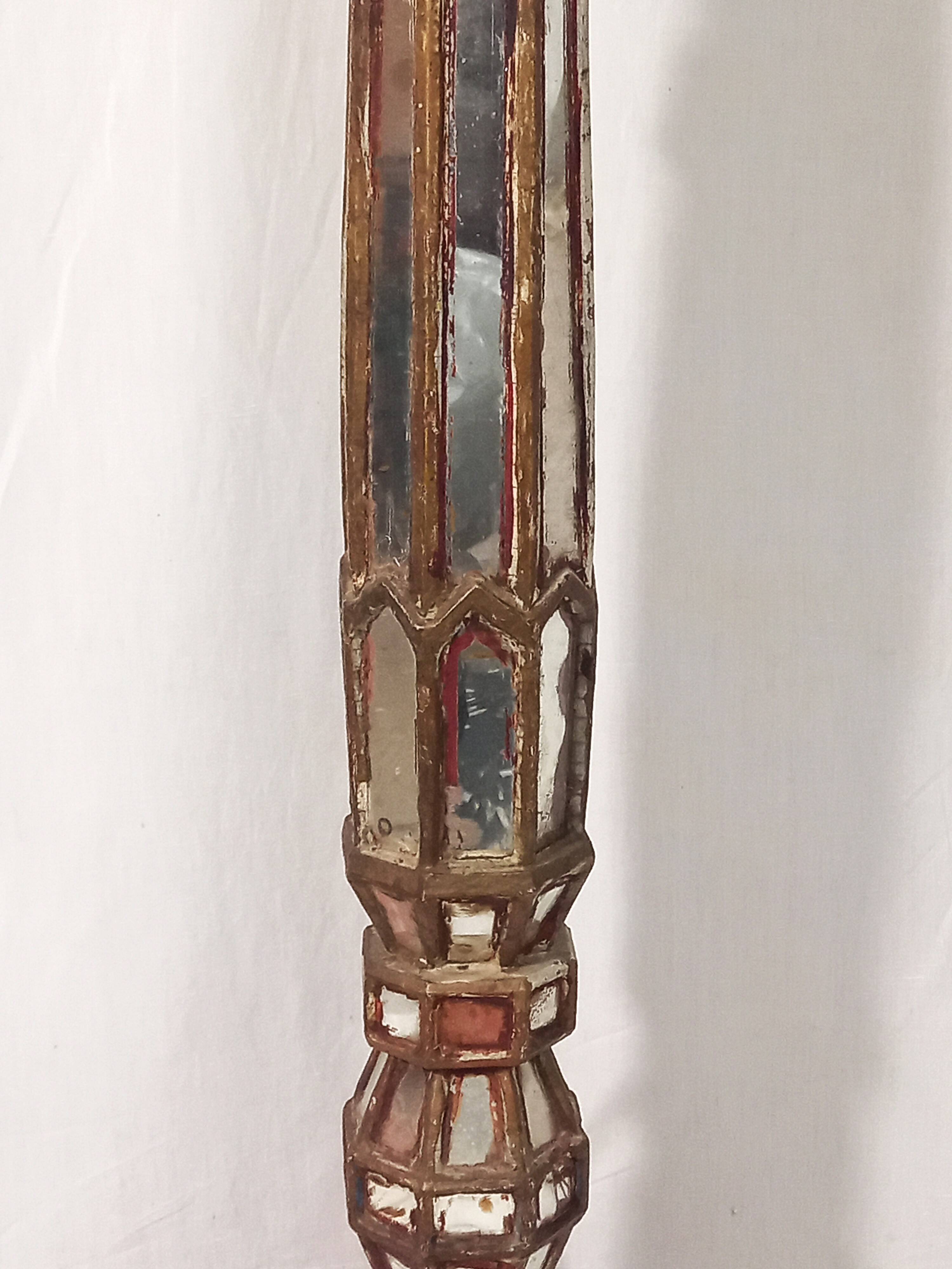 Floor lamp column in polychrome and mirrored wood