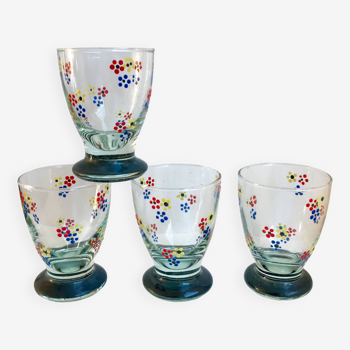 lot de 4 verres à eau petites fleurs colorées design années 70