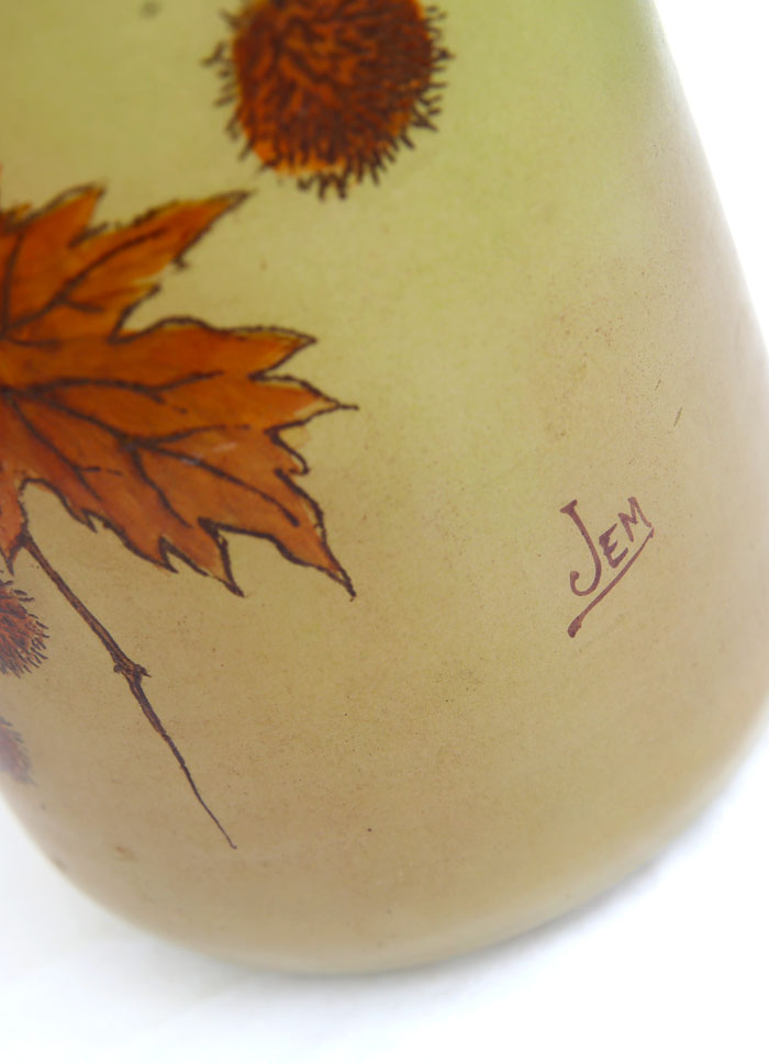 Art Nouveau vase with autumn decoration signed by Jem