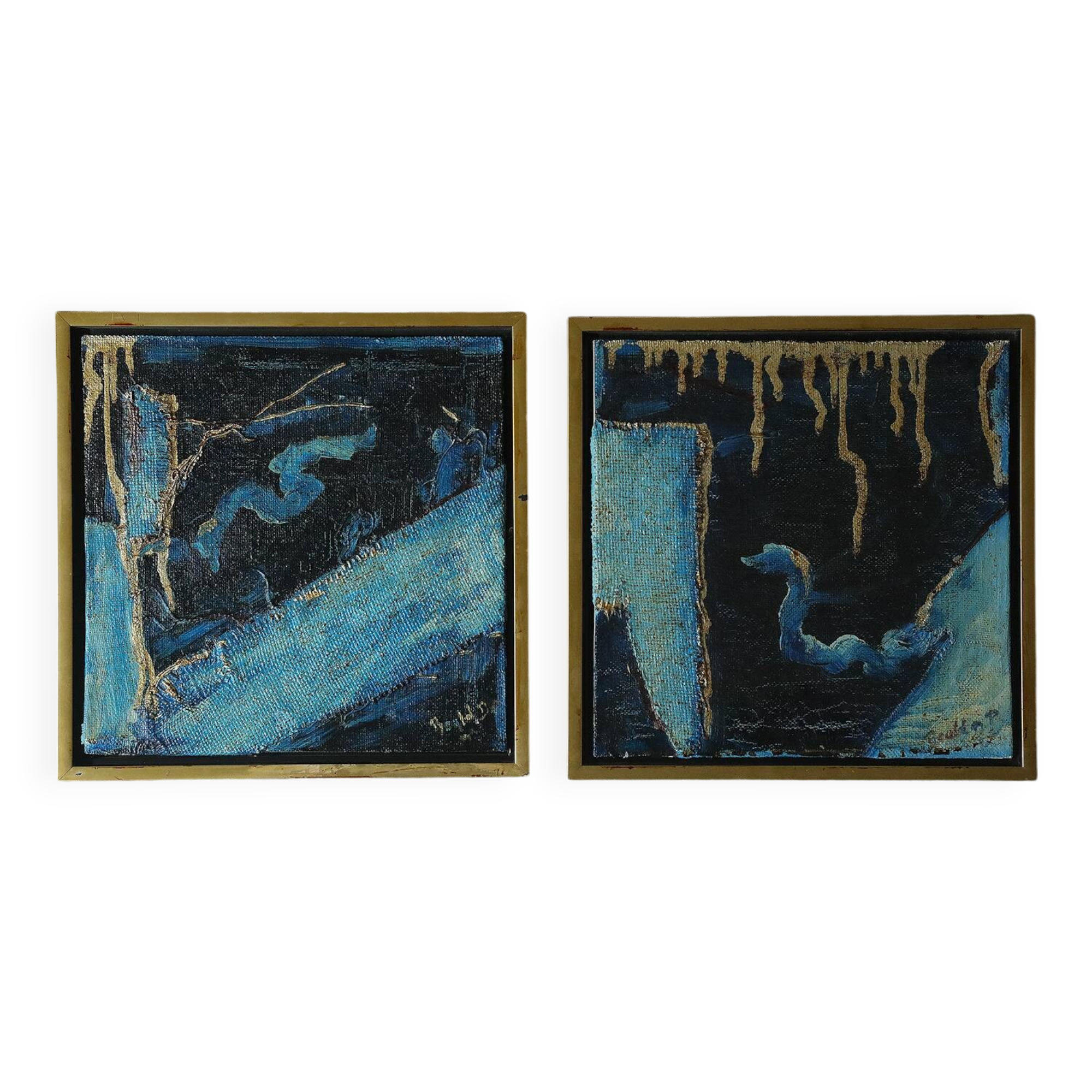 Diptych in oil on canvas, Roald Ditmer, Abstract composition, 1980s, framed, set of 2