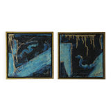 Oil on Canvas Diptych, Roald Ditmer, Abstract Composition, 1980s, Framed, Set of 2