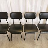 SET of 4 Vintage School Chairs /Black Leather / STOL Kamnik 80s Yugoslavia