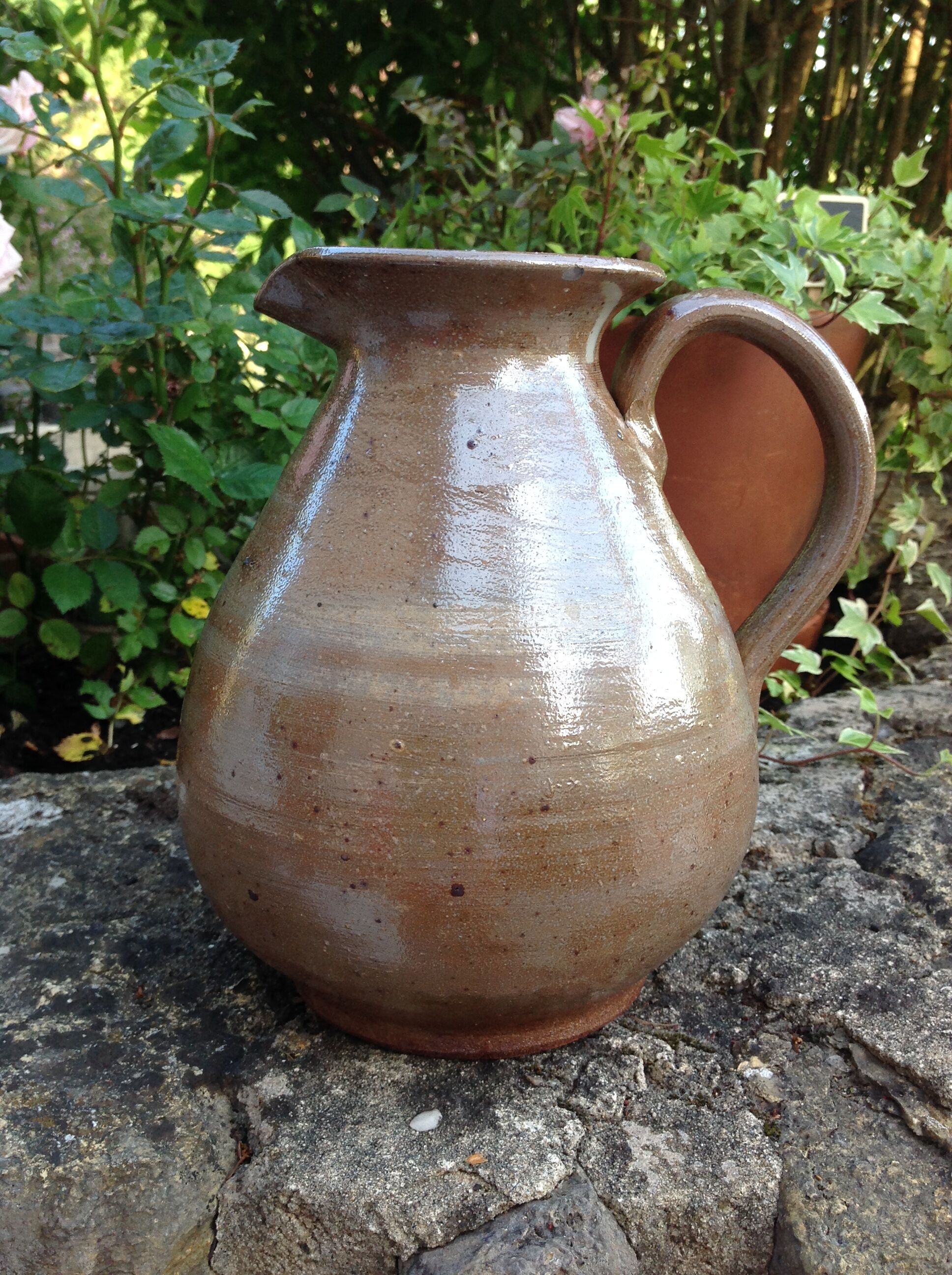 Pitcher ball in varnished beige cermic 60/70 years