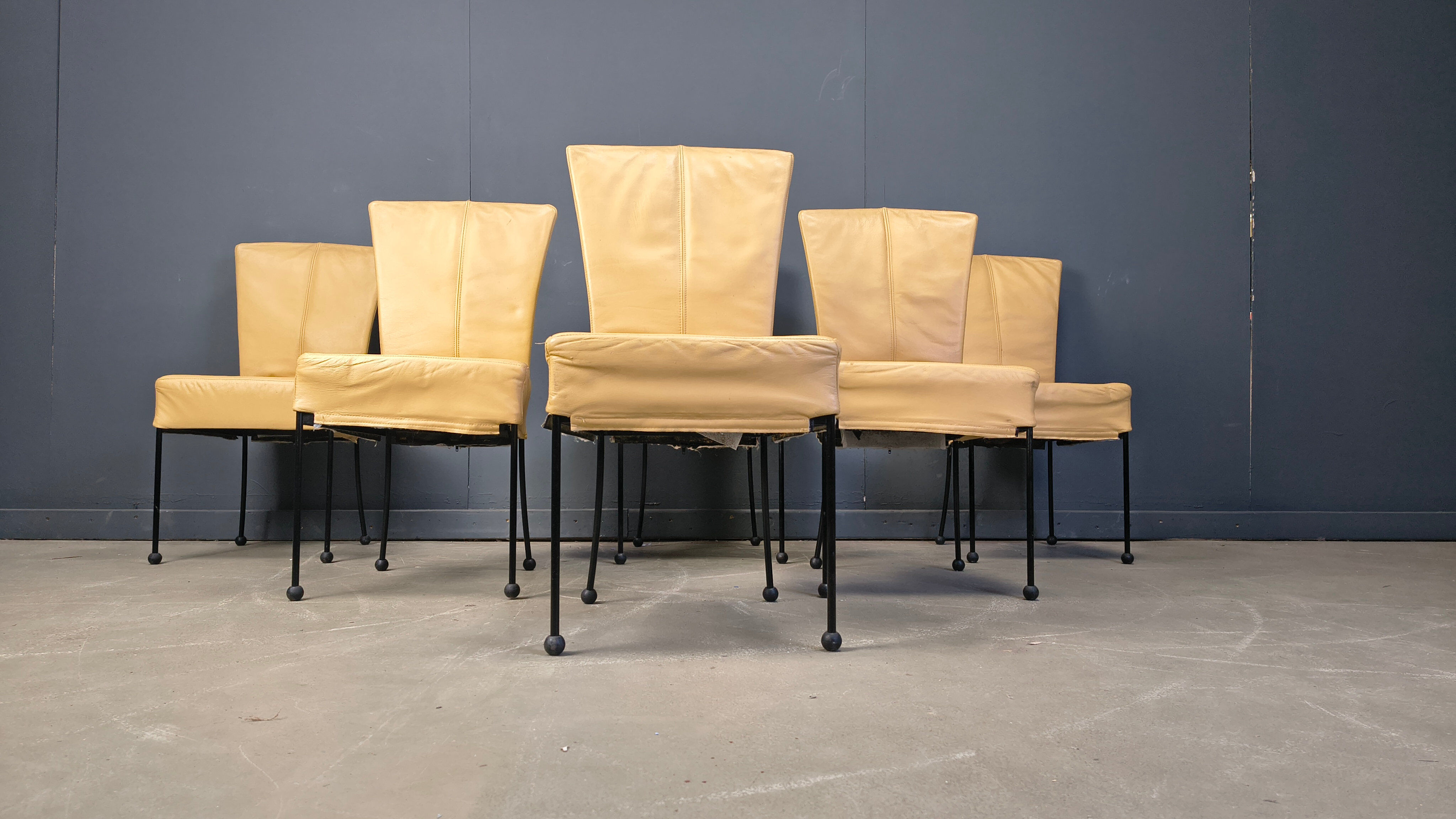 Vintage leather dining chairs, set of 6, 1980s
