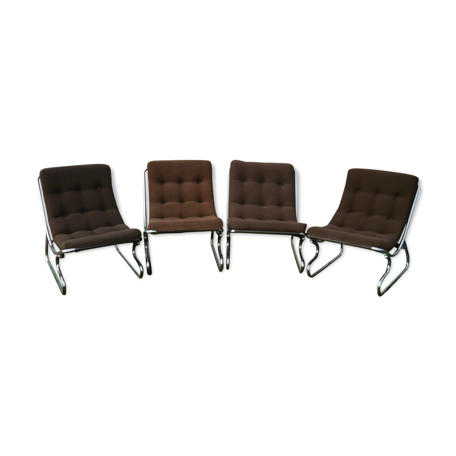 Chair tubular in Brown velvet of the 1970s