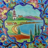 Decorative plate in Longwy enamels