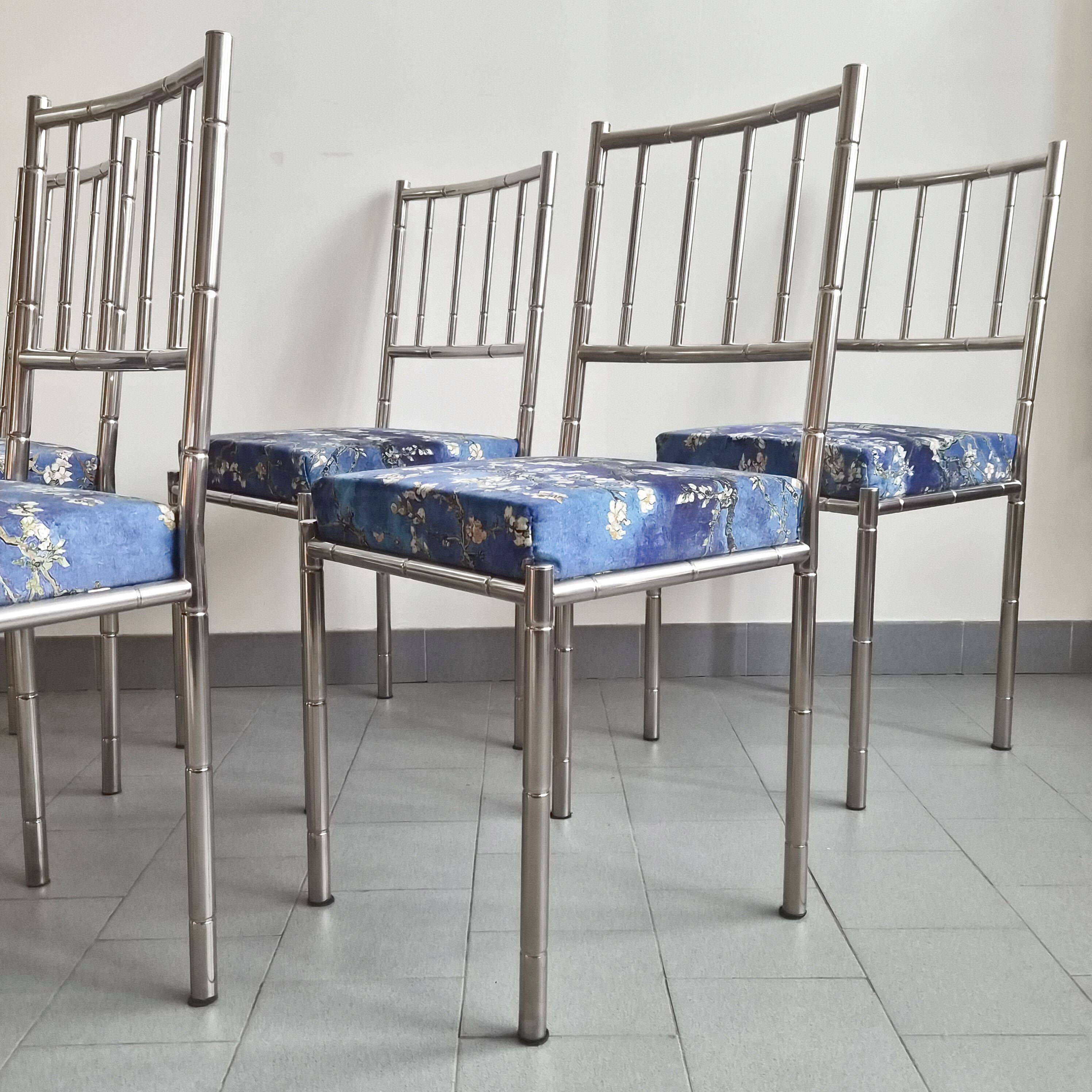 Suite de 5 chaises faux-bambou vintage 1970