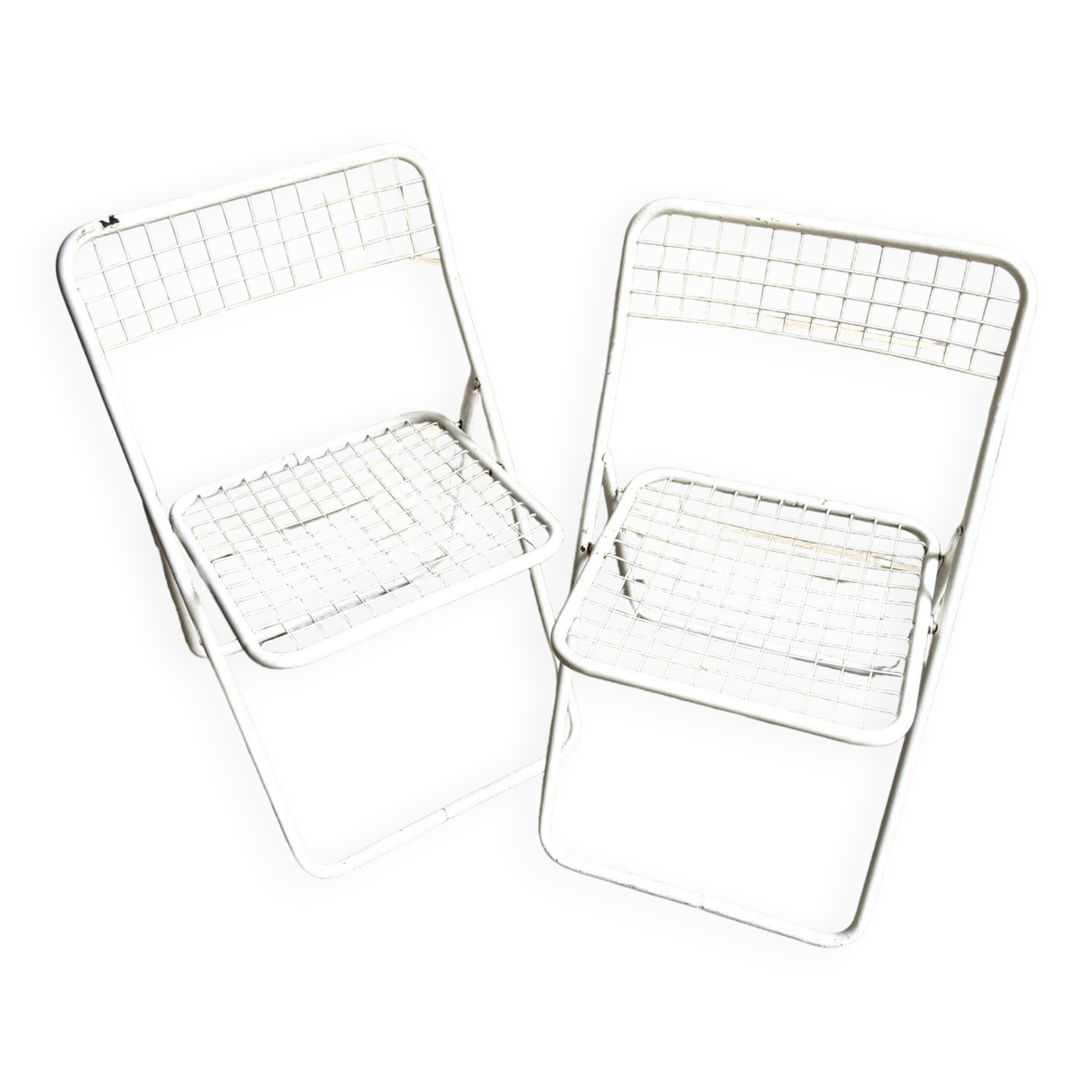 2 white metal "Ted Ned" folding chairs by Niels Gammelgaard for IKEA, 1980s