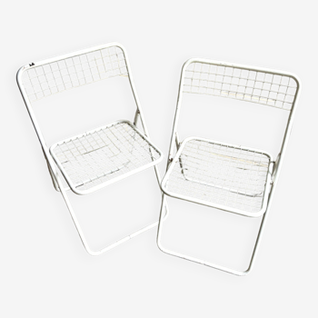 2 white metal "Ted Ned" folding chairs by Niels Gammelgaard for IKEA, 1980s