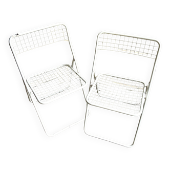 2 white metal "Ted Ned" folding chairs by Niels Gammelgaard for IKEA, 1980s