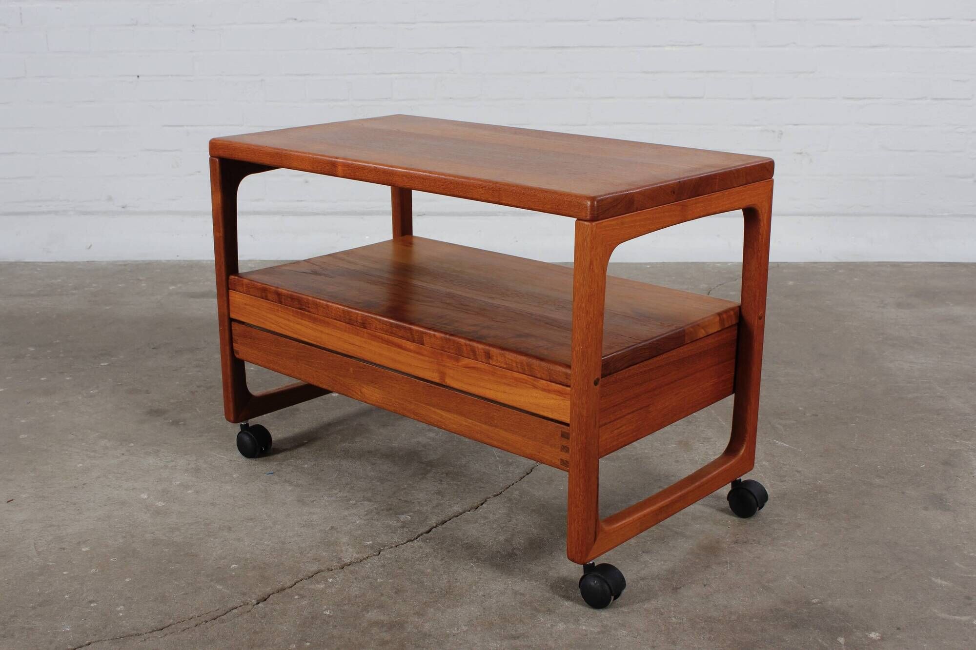 Vintage teak side table, serving trolley, Danish design MCM