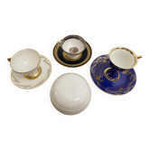 Lot de 3 tasses, leurs soucoupes et une bonbonnière