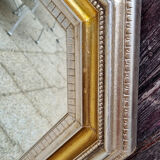 Octagonal mirror wood with frieze of oves, beveled mirror, 20s 66x86cm