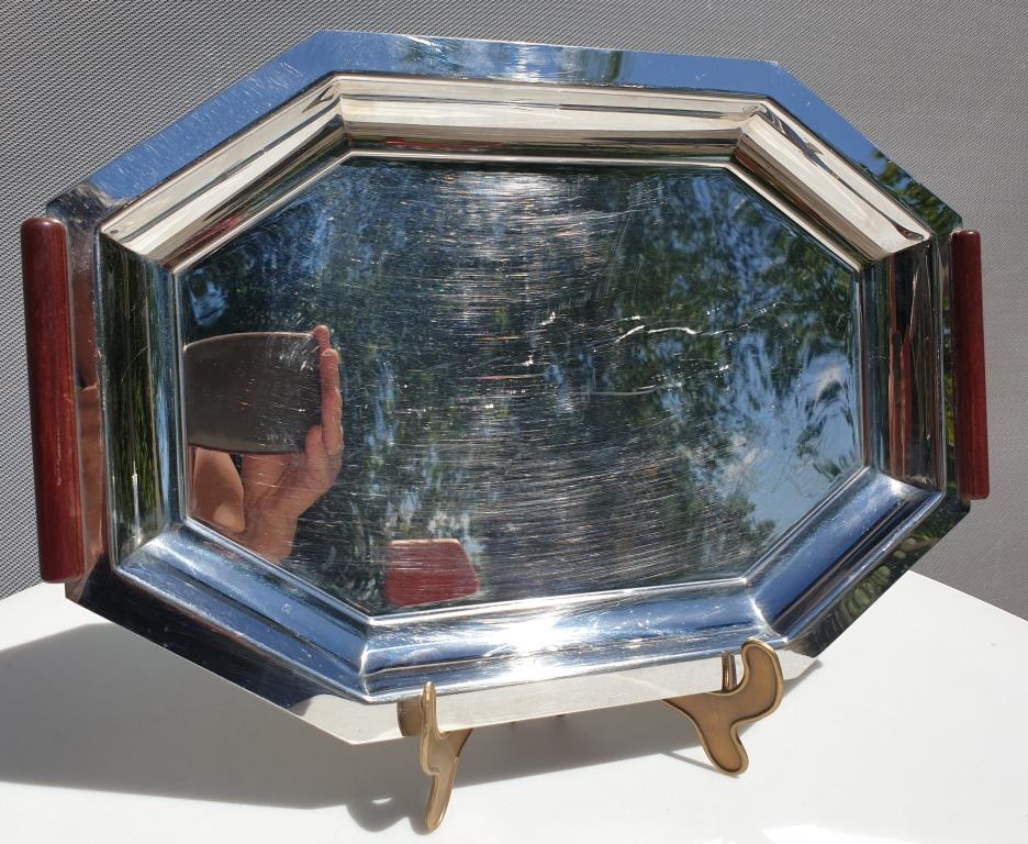Service tray Art Deco style Jean Couzon vintage wooden handles