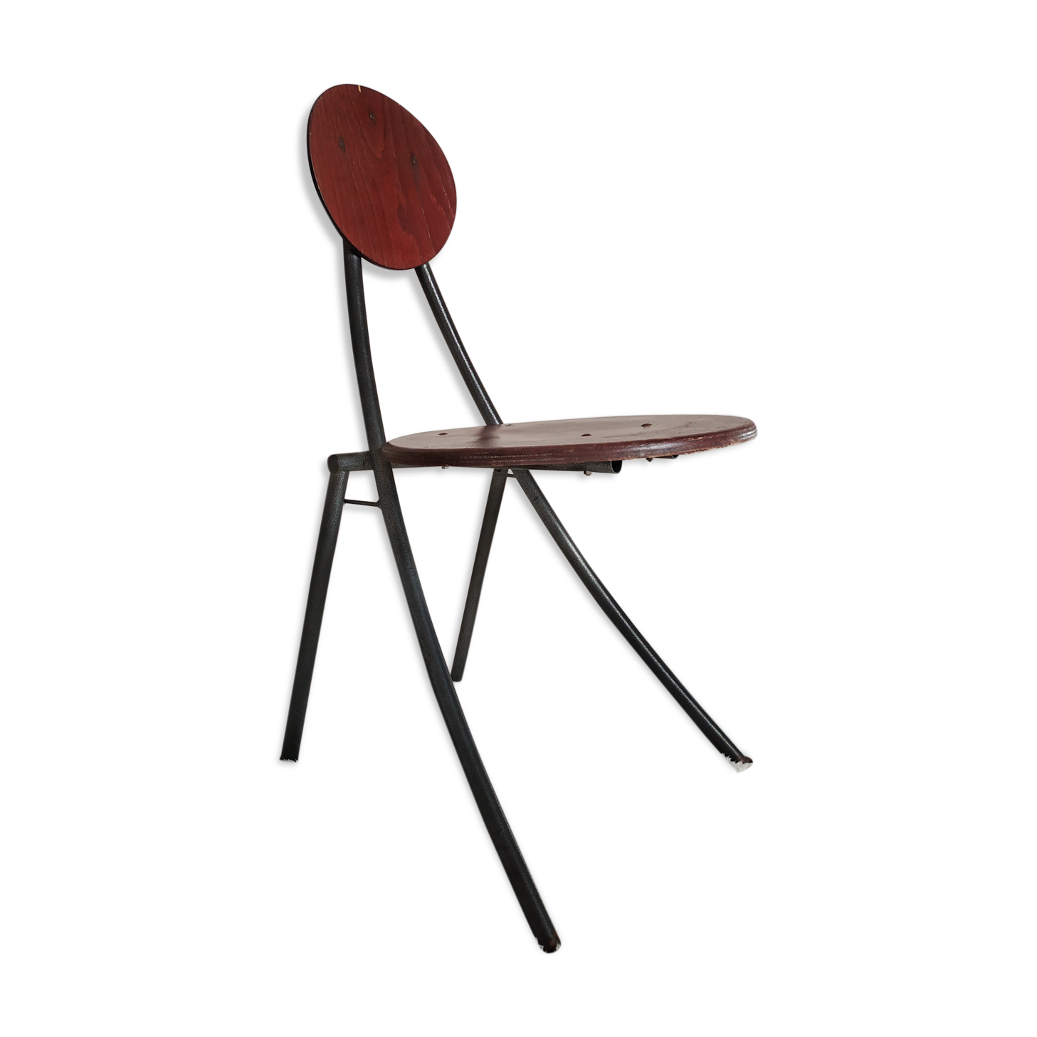 Old wooden chair and seated metal and round back
