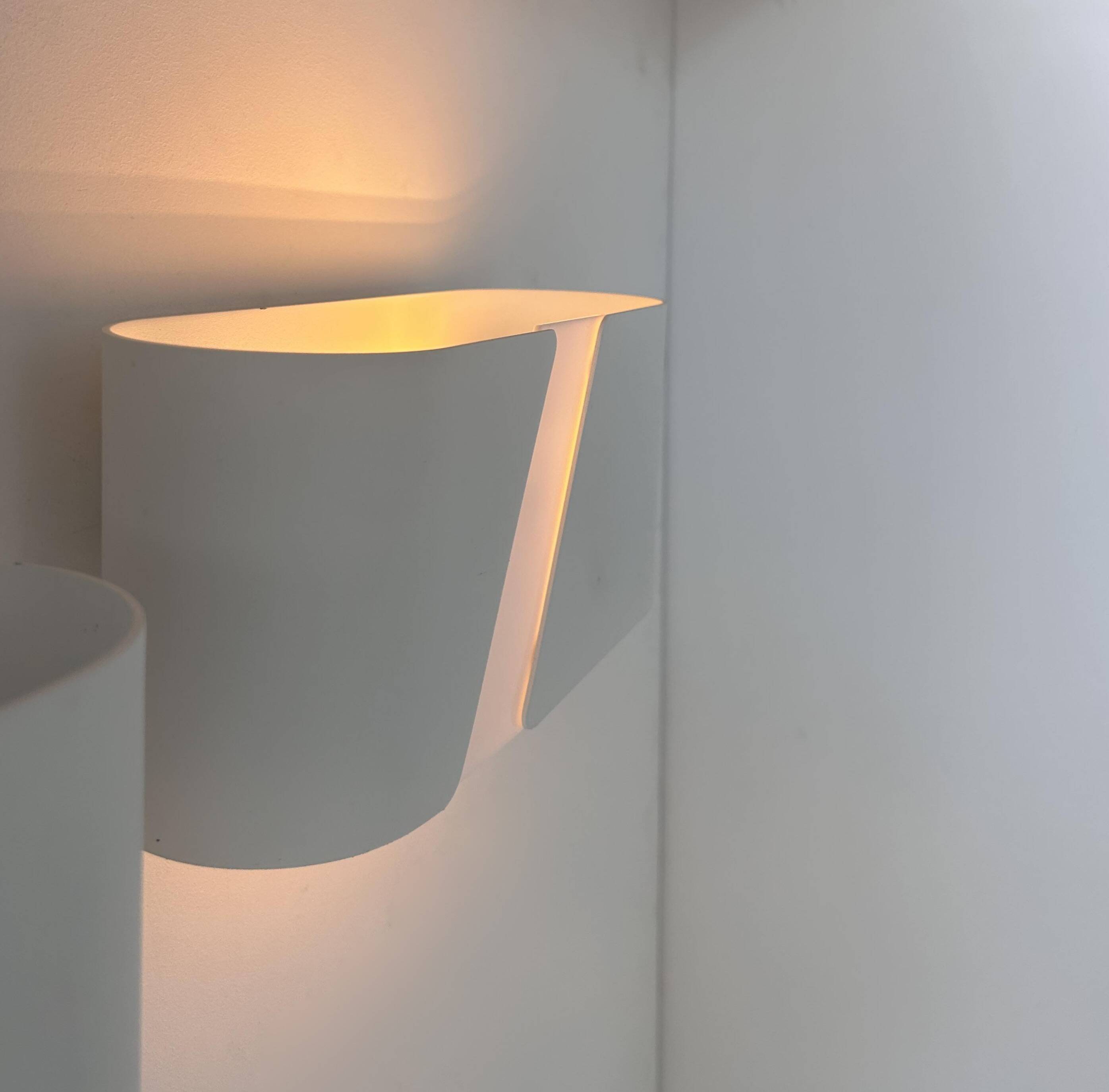 Pair of wall lights in matt white metal and perspex, Holland 1980