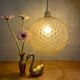 XXL vintage bubbled amber glass globe pendant light