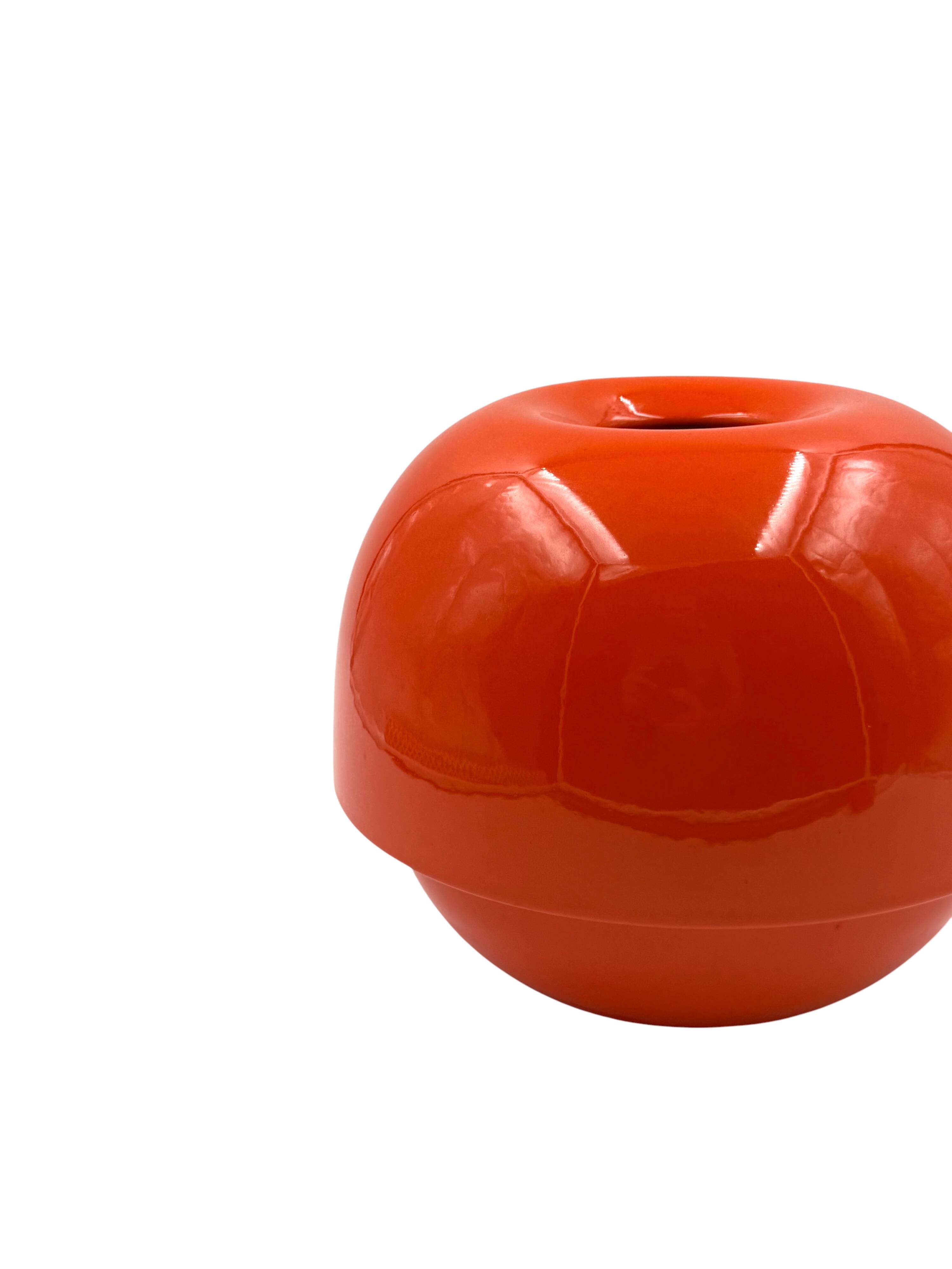 Space age orange ceramic vase, Sicart Italy ca. 1970
