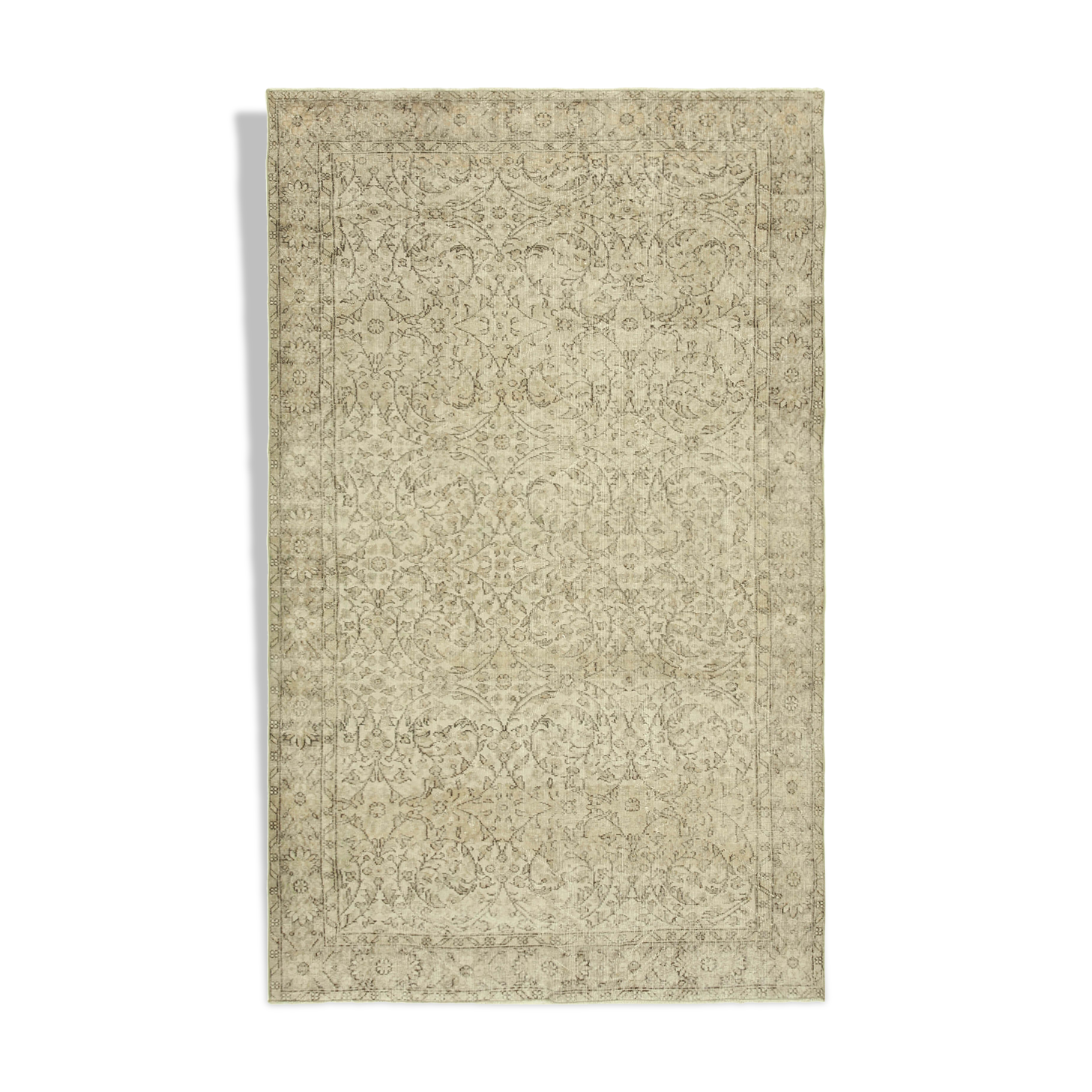 Handwoven vintage anatolian beige carpet 188 cm x 296 cm