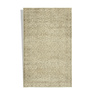 Handwoven vintage anatolian beige carpet 188 cm x 296 cm