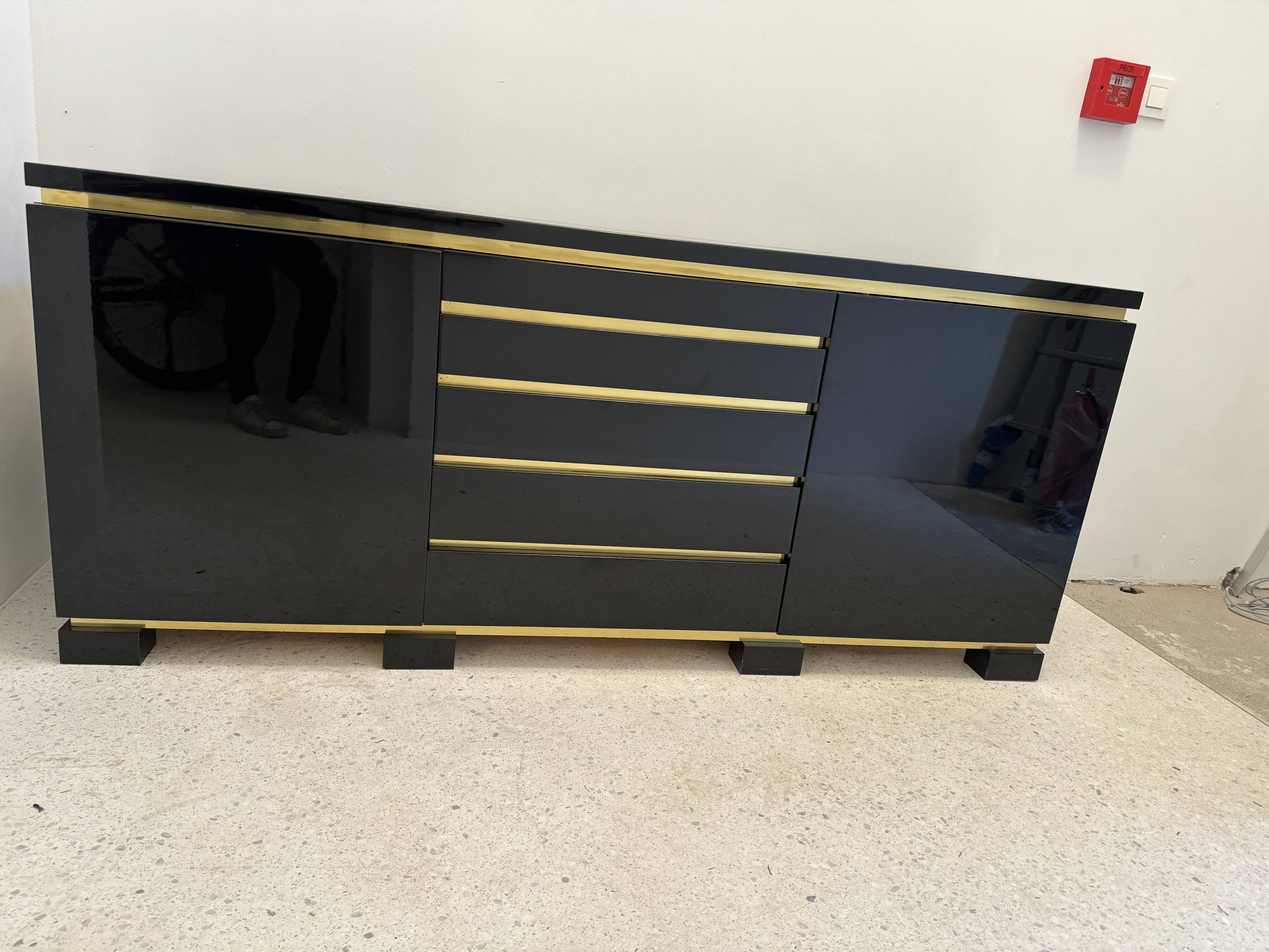 Black lacquered and brass sideboard, 1970s
