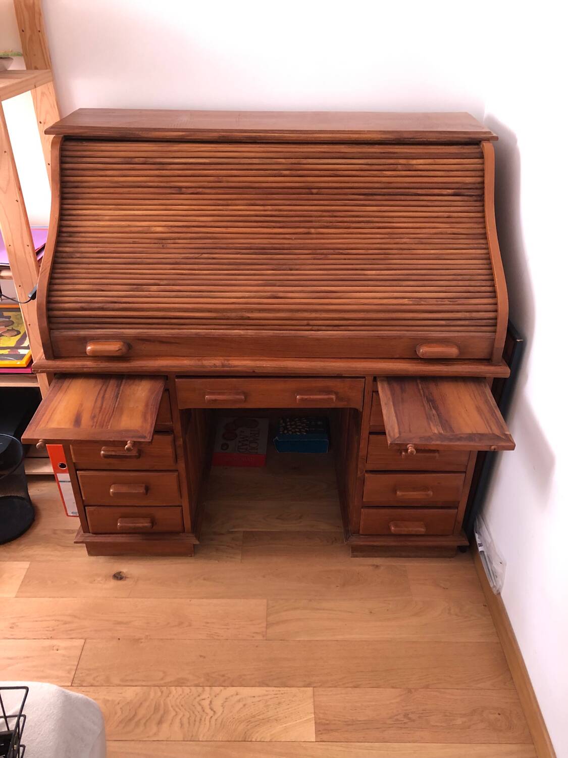 American desk with curtain and secretary
