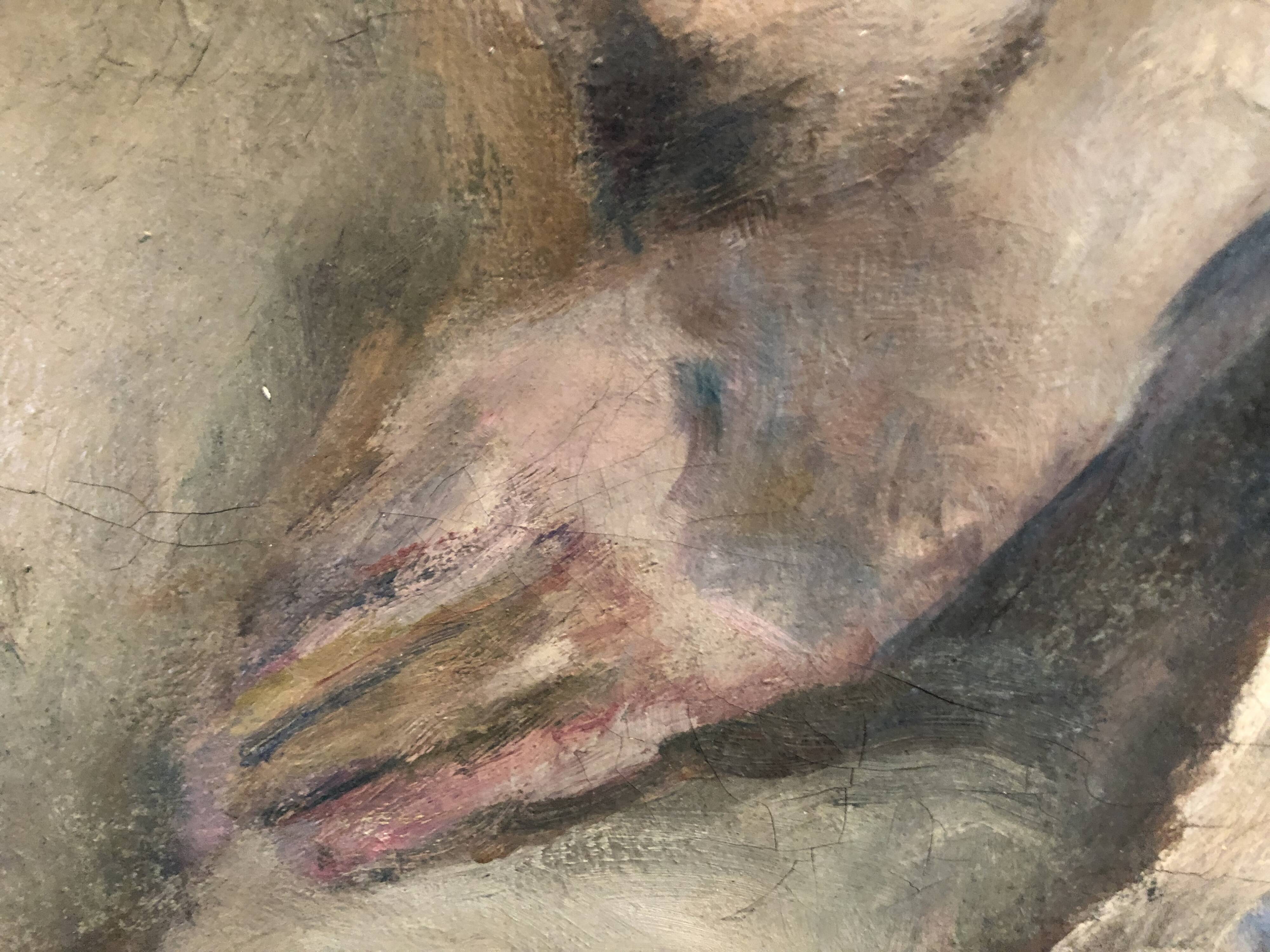 Melancholic female nude, in a sculpted baroque frame