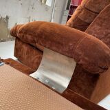 Pair 70s brown velvet armchairs