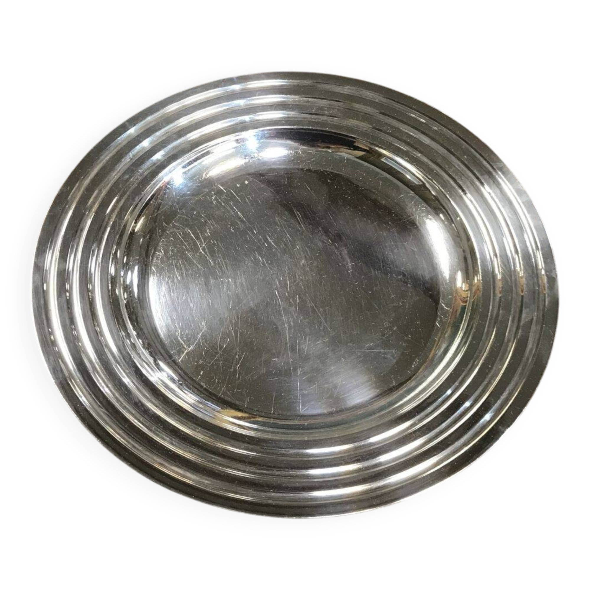 Round silver-plated dish, Christofle.