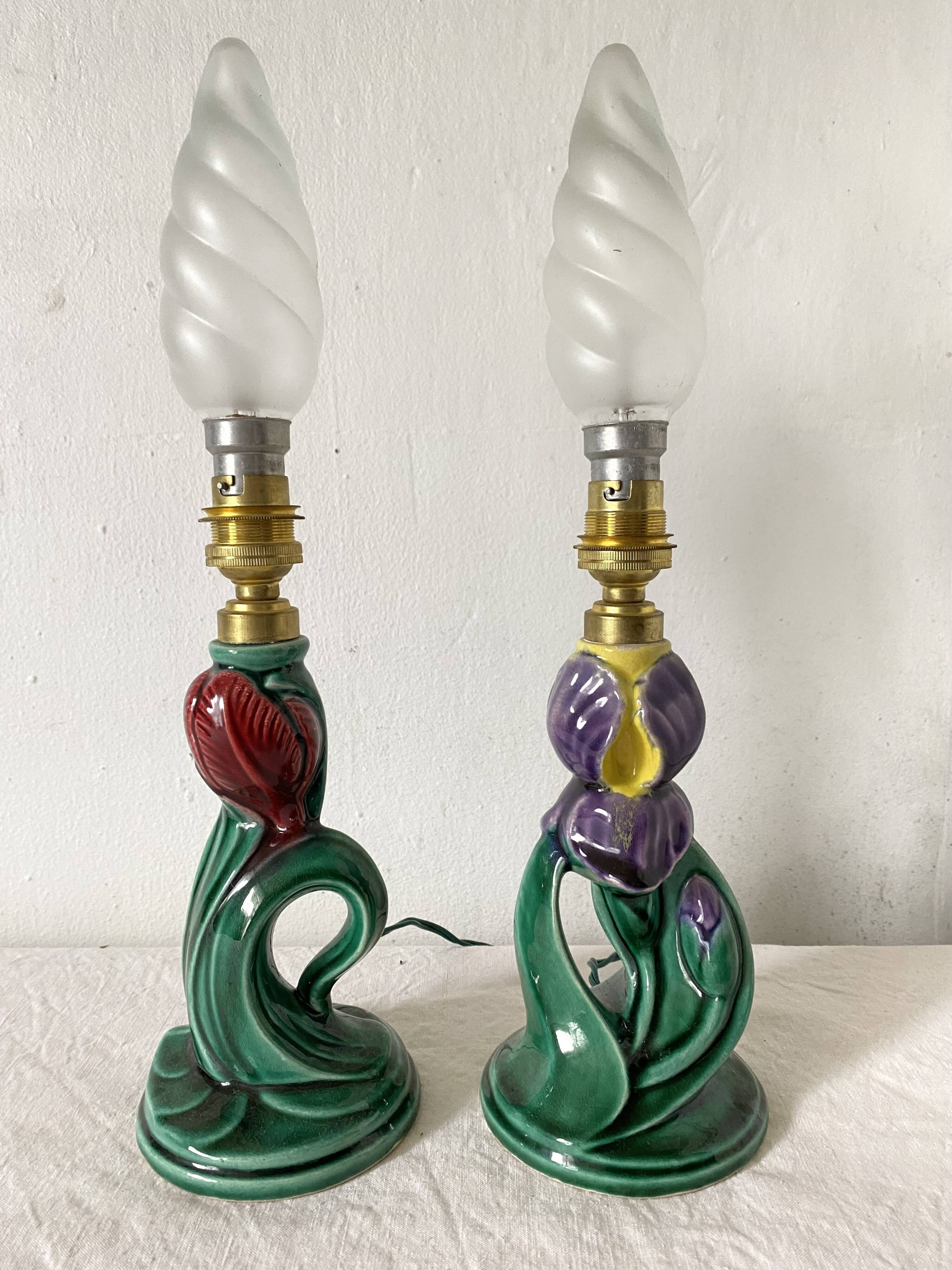 Pair of flower slip lamps