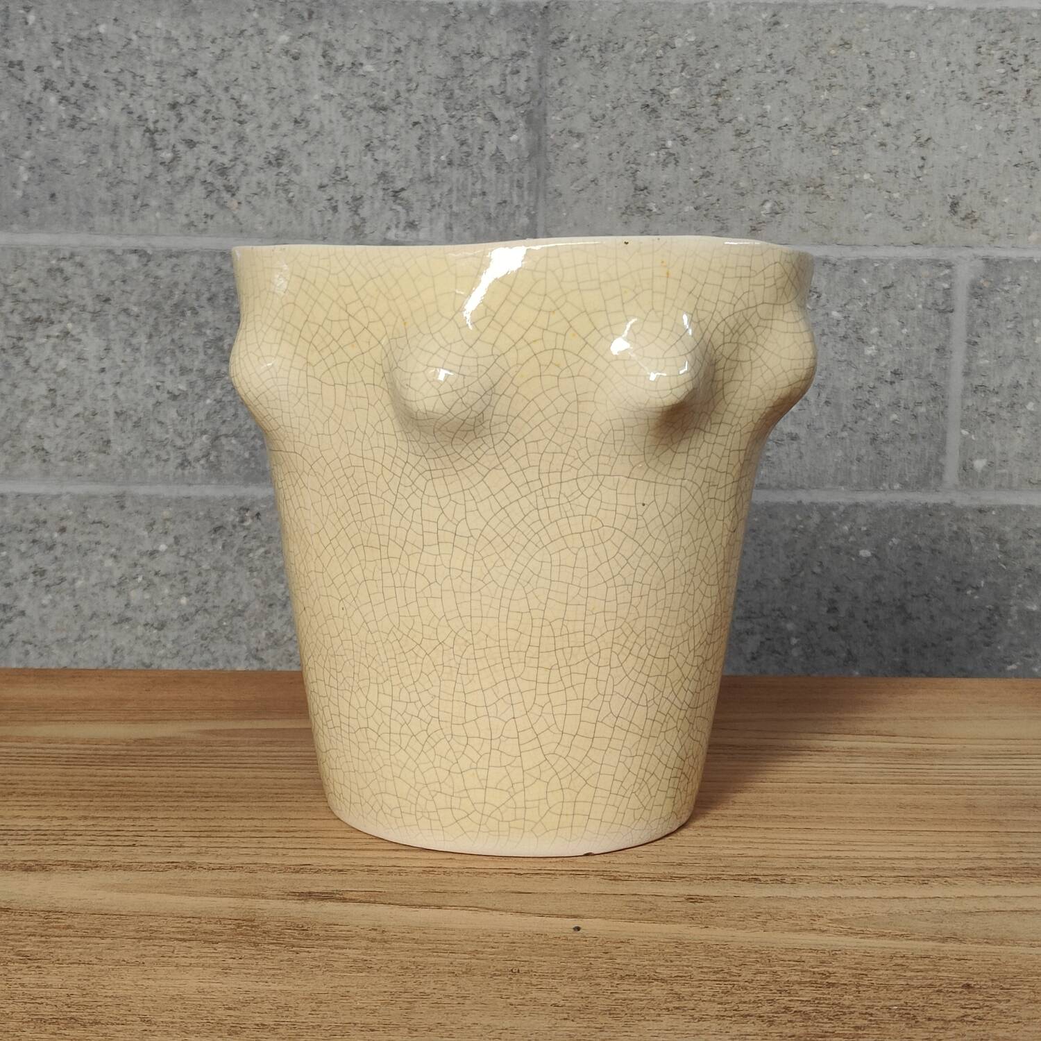 Cracked ceramic vase organic shape 1970