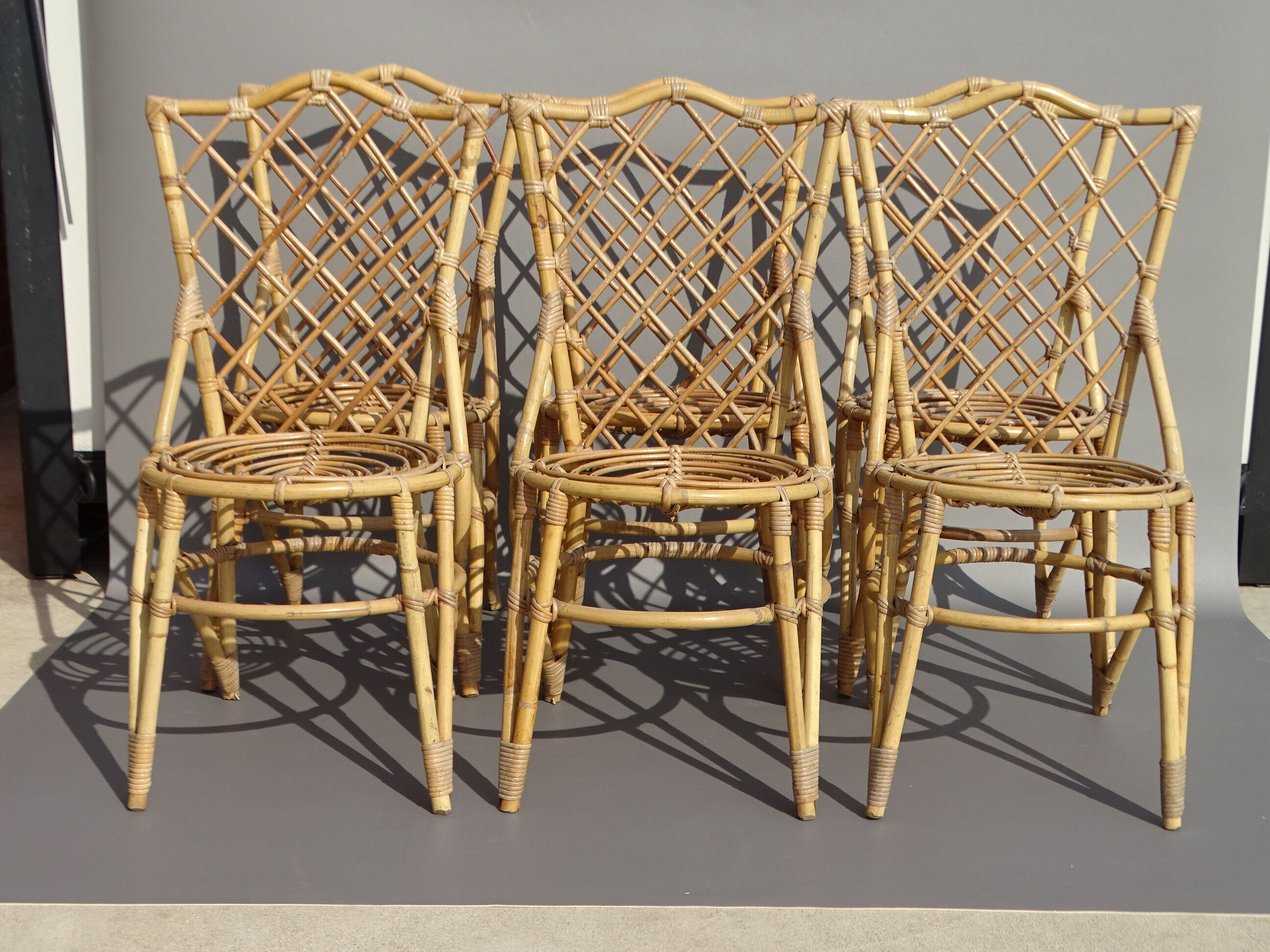 Set of 6 bamboo and rattan chairs