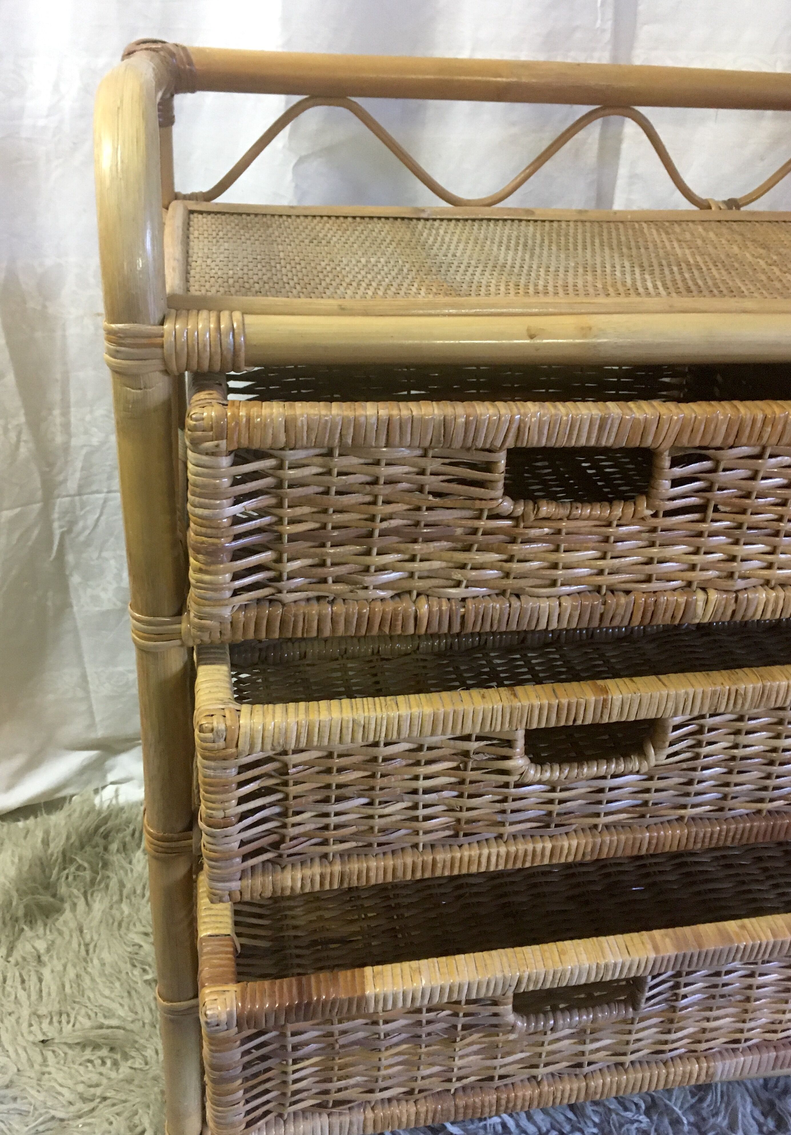 Dresser 5 rattan drawers - 70s