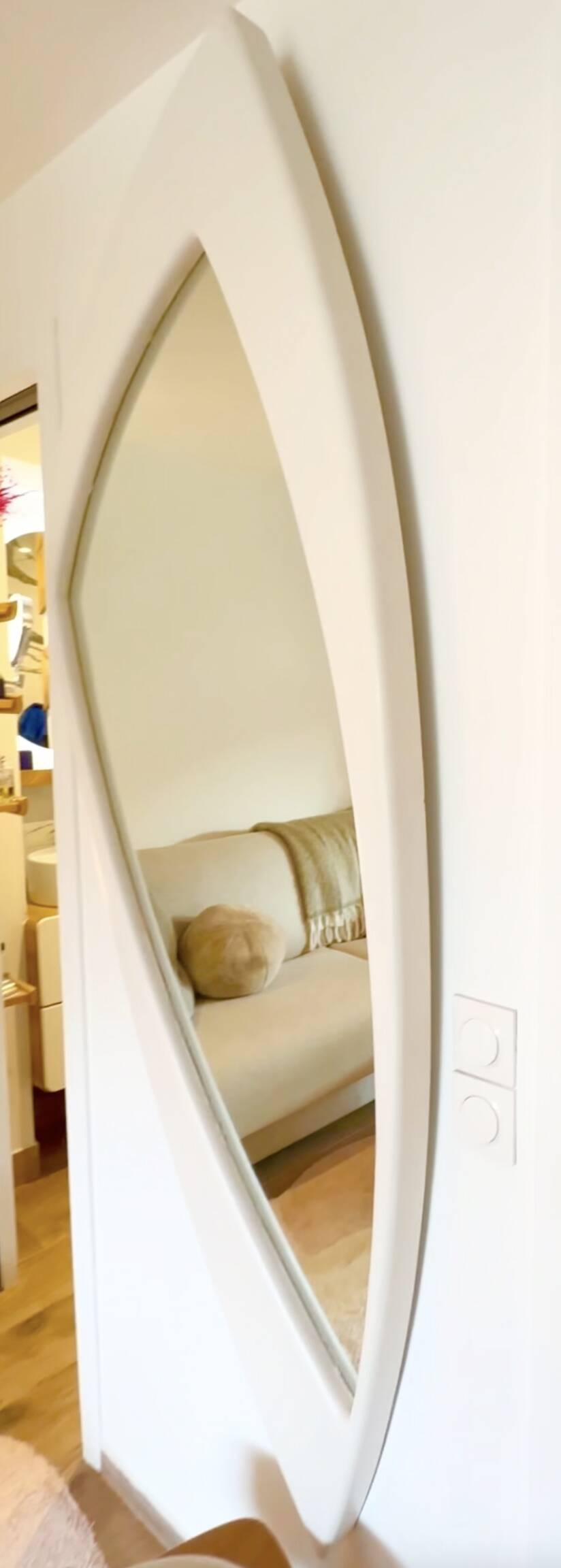 Space Age XXL lacquered wood mirror, France 1970s