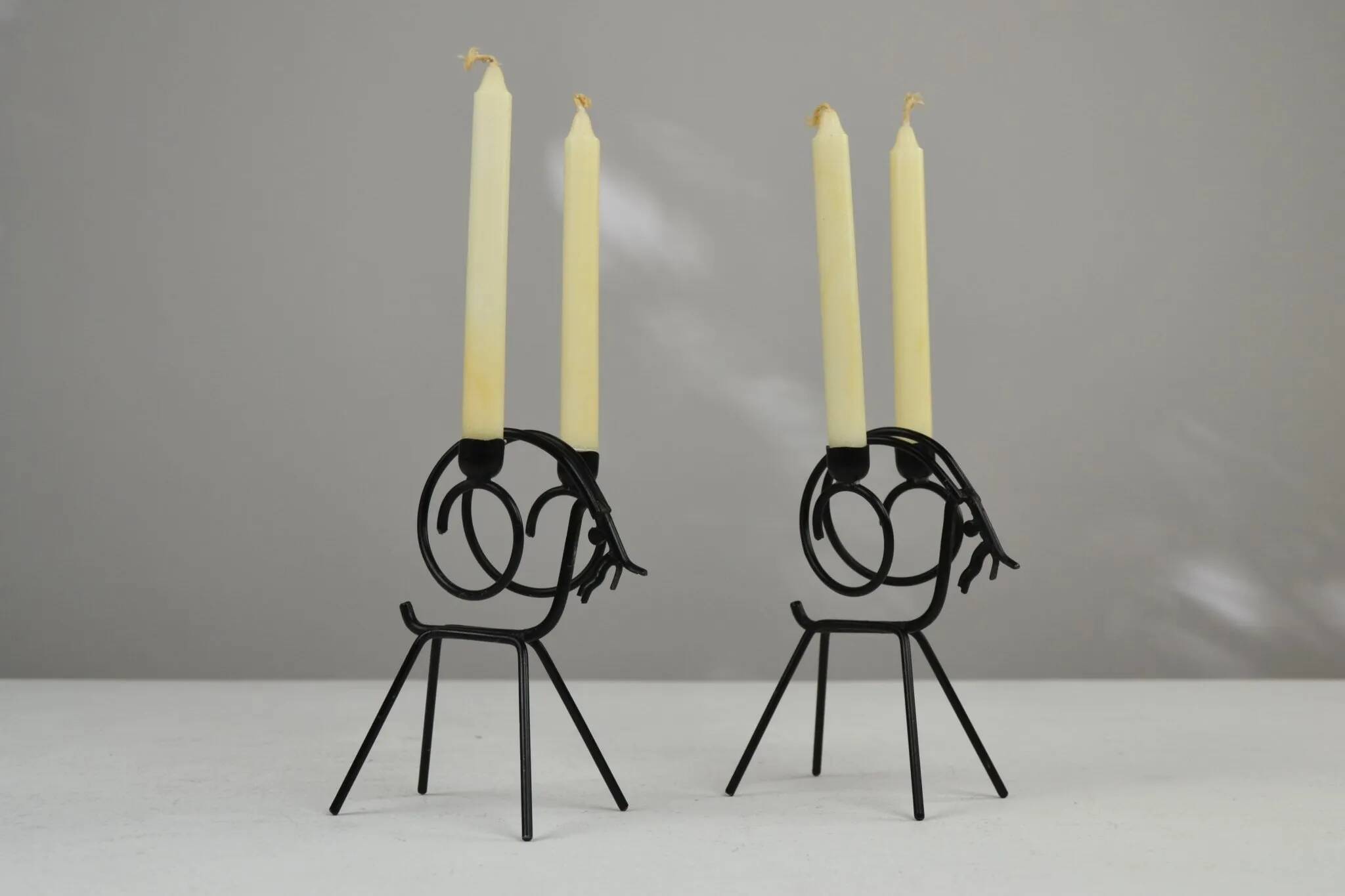 Pair of Black Metal Goat Candleholders — Gunnar Ander for Ystad-Metall, Sweden, 1960s