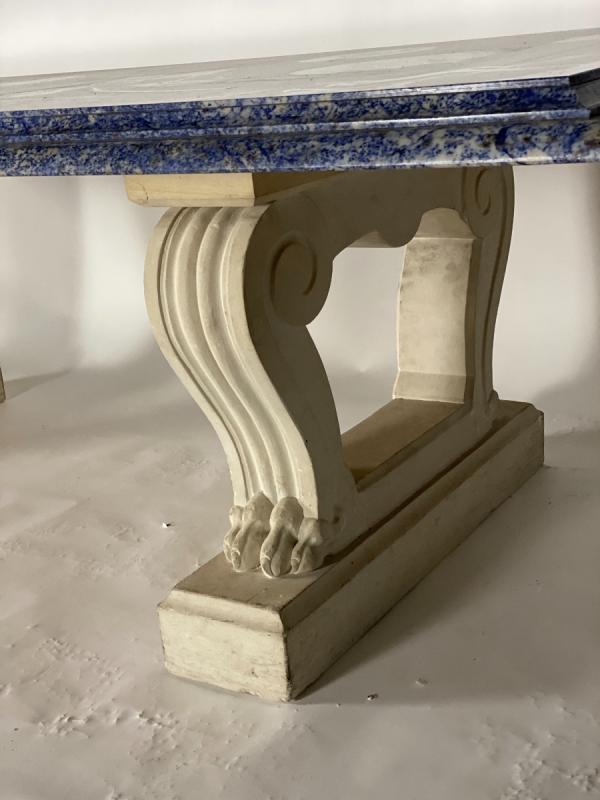 Blue granite table azul bahia and pierre limoneuse circa 1980