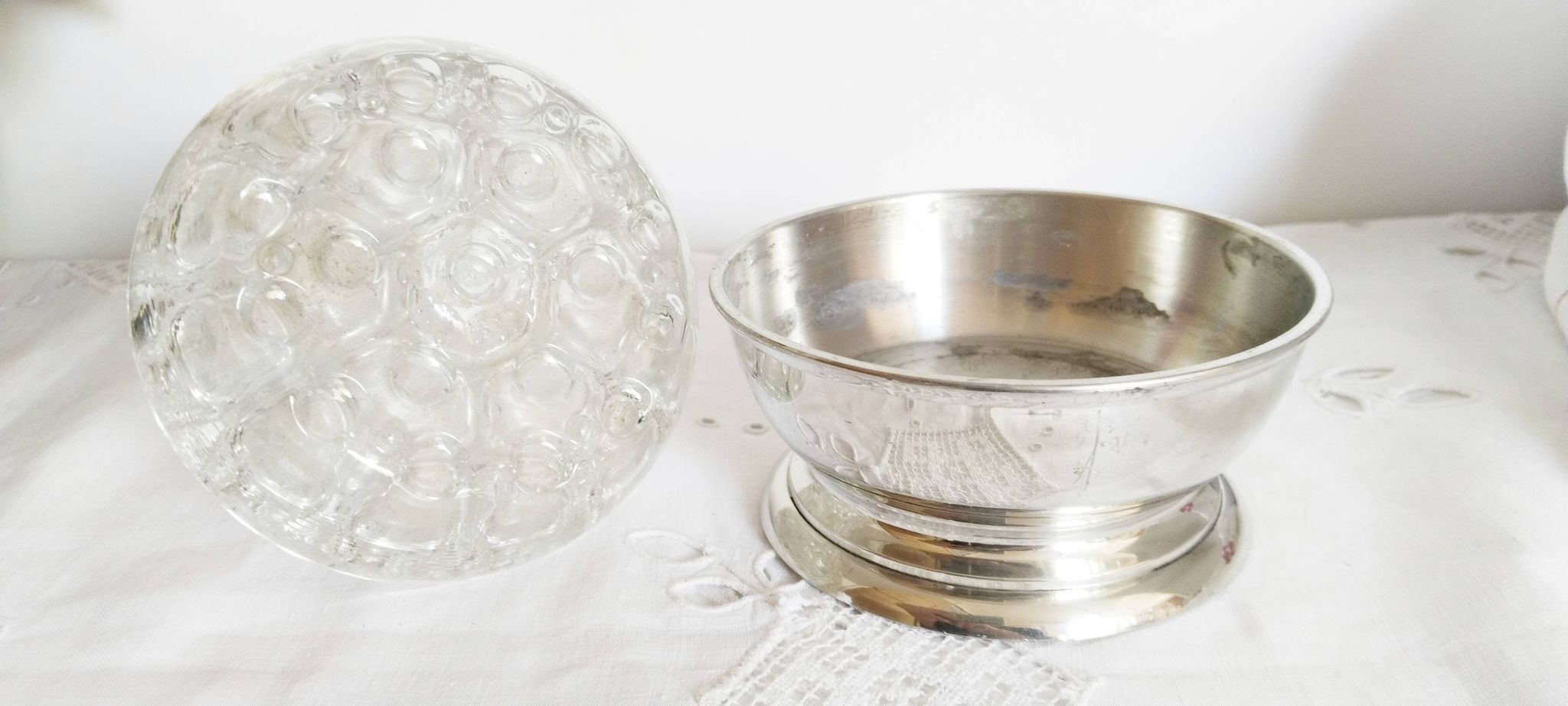 Pewter and crystal flower pick, "Les Etains du Manoir"
