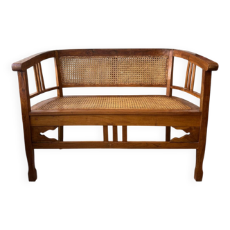 Art Deco wooden and cane bench