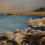 Huile sur toile, Port de Concarneau, 90x70 cm, 1949, marine Bretagne