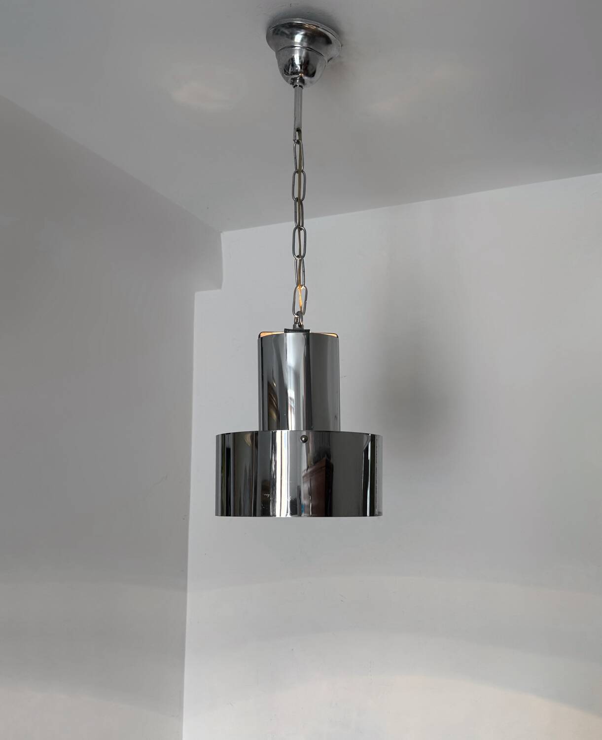 Chrome metal chandelier, Italian design, 70s
