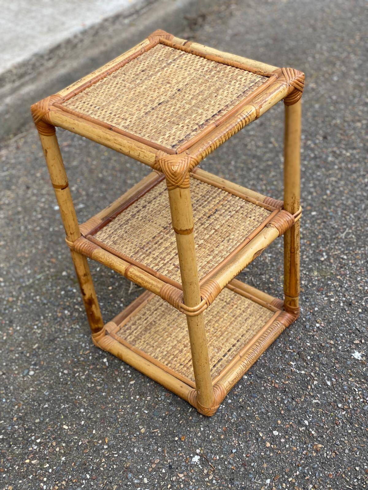Étagère vintage en bambou rotin et osier 56cm