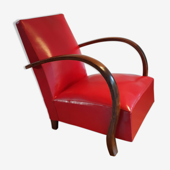 Fauteuil art deco skaï rouge