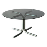Italian round coffee table in chrome and smoked glass Giotto Stoppino style 1970