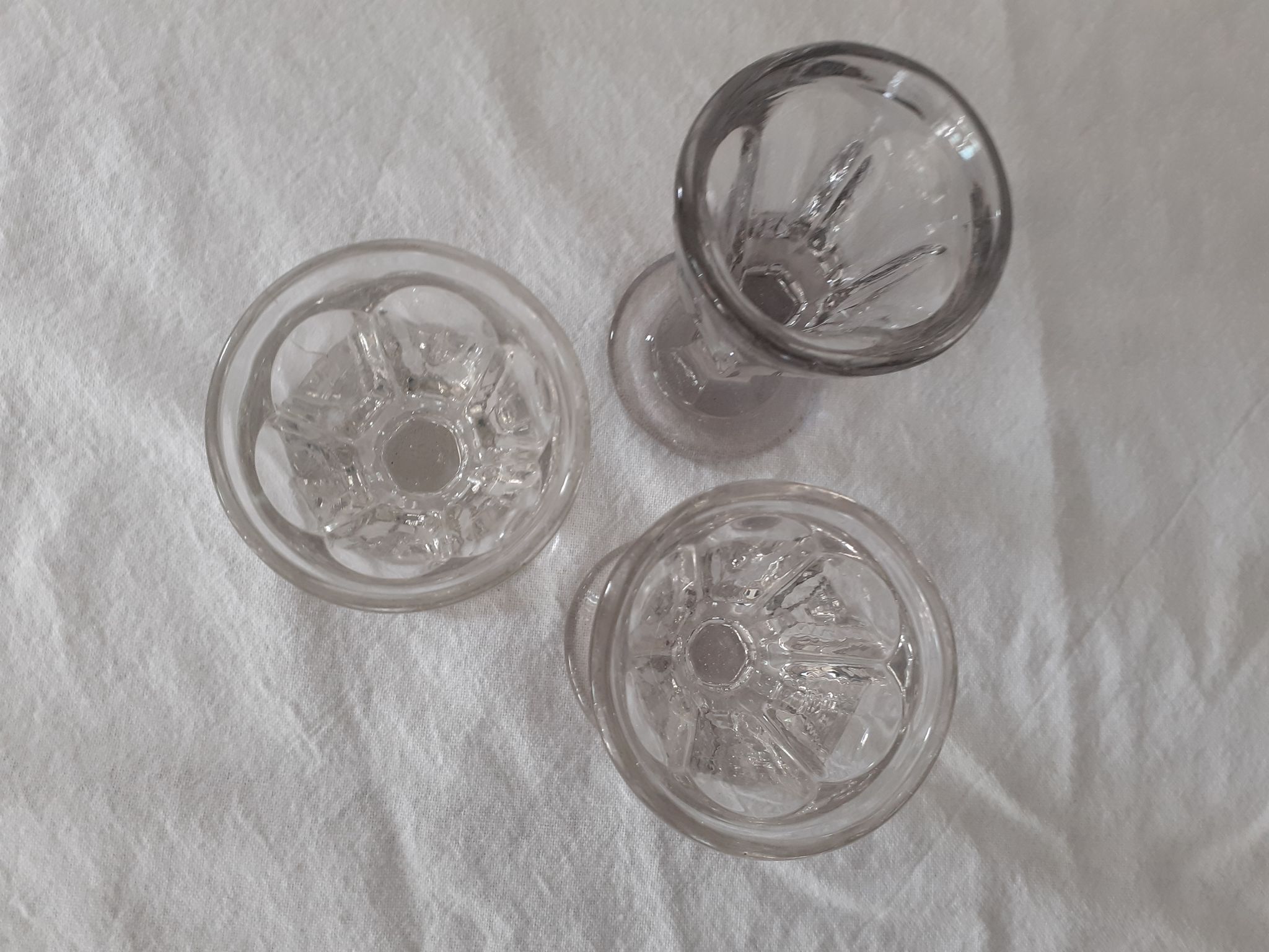 3 thick antique alcohol glasses bubbled deceptive bistro glass 19th