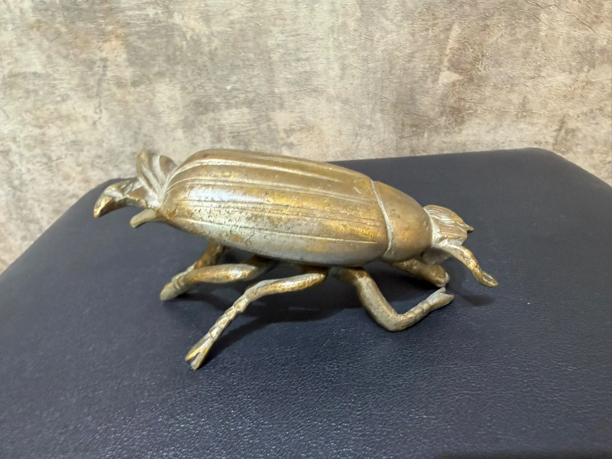 Brass Beetle Ashtray, Hinged Insect Figurine with Lift Up Wing Case