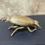 Brass Beetle Ashtray, Hinged Insect Figurine with Lift Up Wing Case