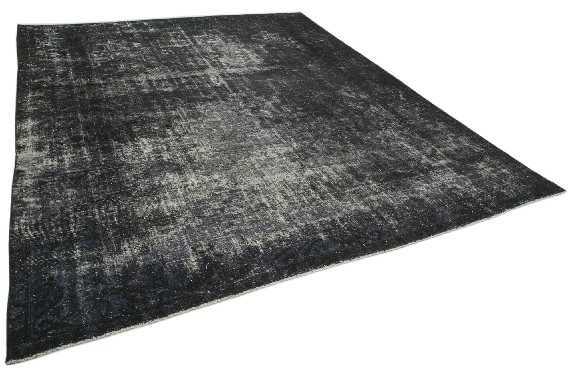 Hand-knotted oriental overdyed 312 cm x 356 cm black wool carpet