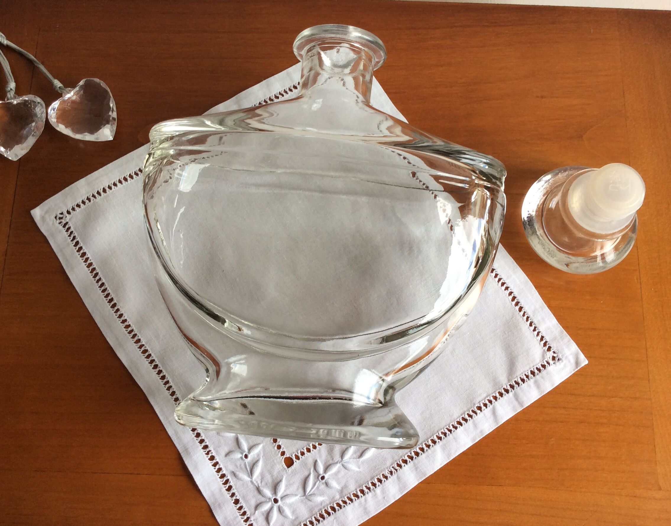 Bottle with cap, decanter, thick glass, original shape