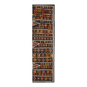 1970s Vintage Turkish Oushak Handmade Wool Cotton Brown Runner Rug 142x413