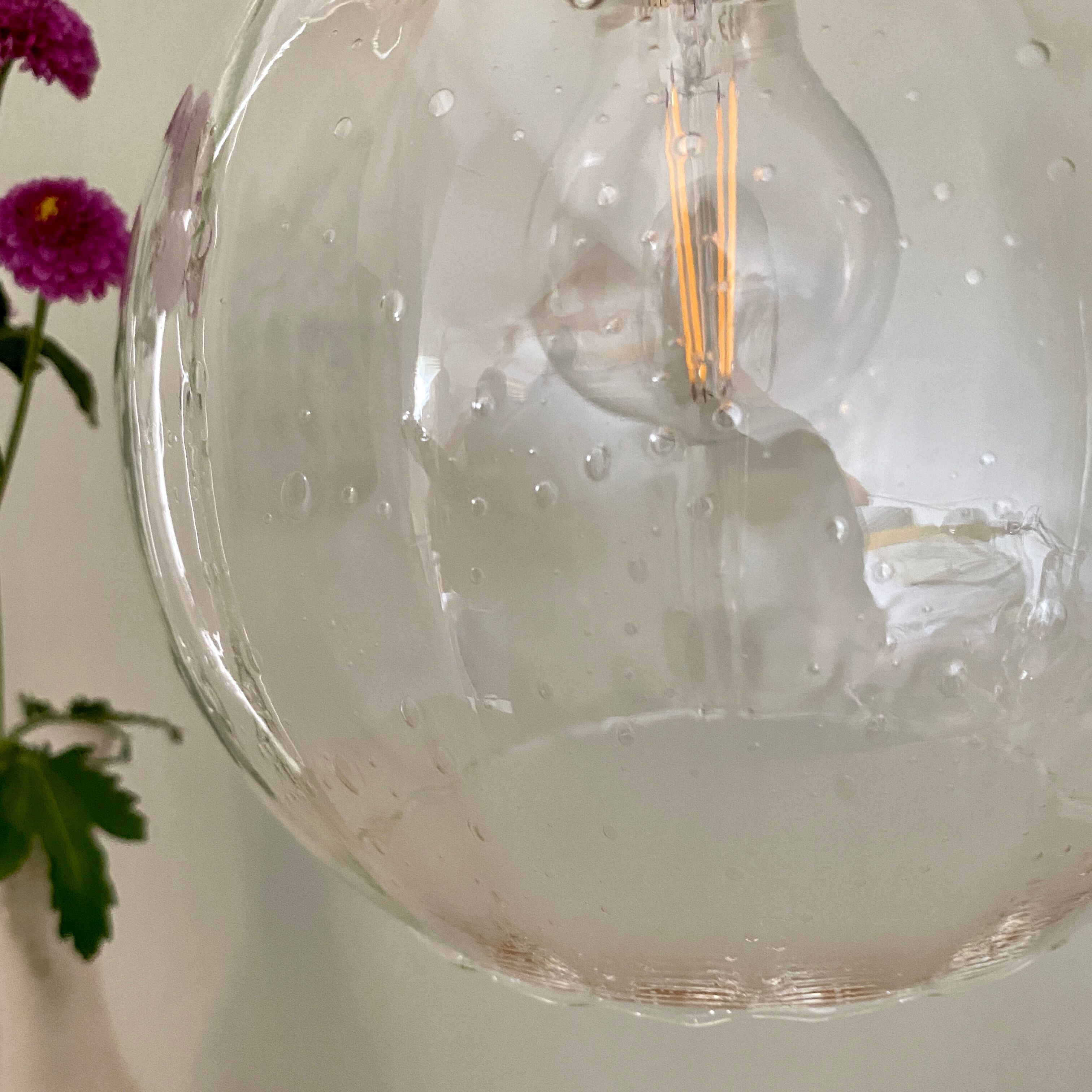 Vintage globe pendant lamp in slightly bubbled glass